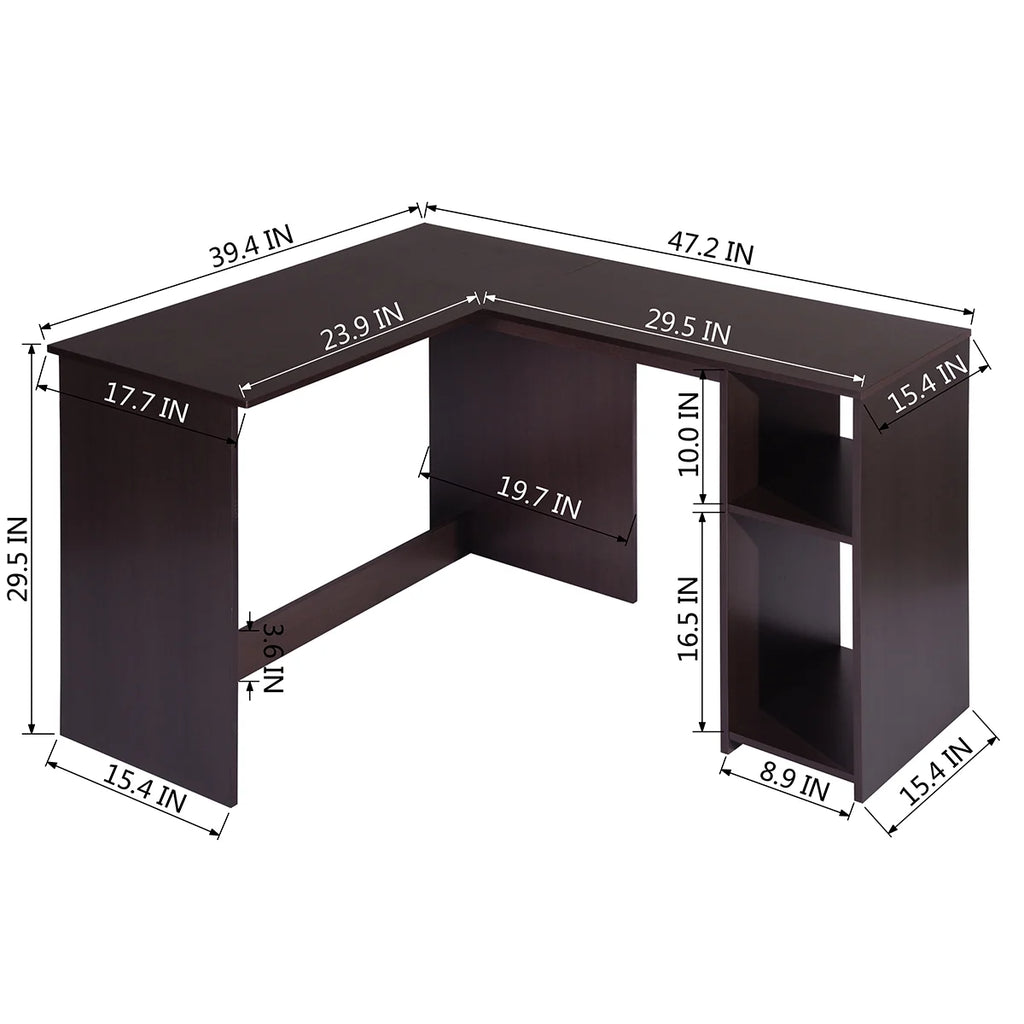 Brown L-Shaped Corner Desk with 2 Shelves A7162