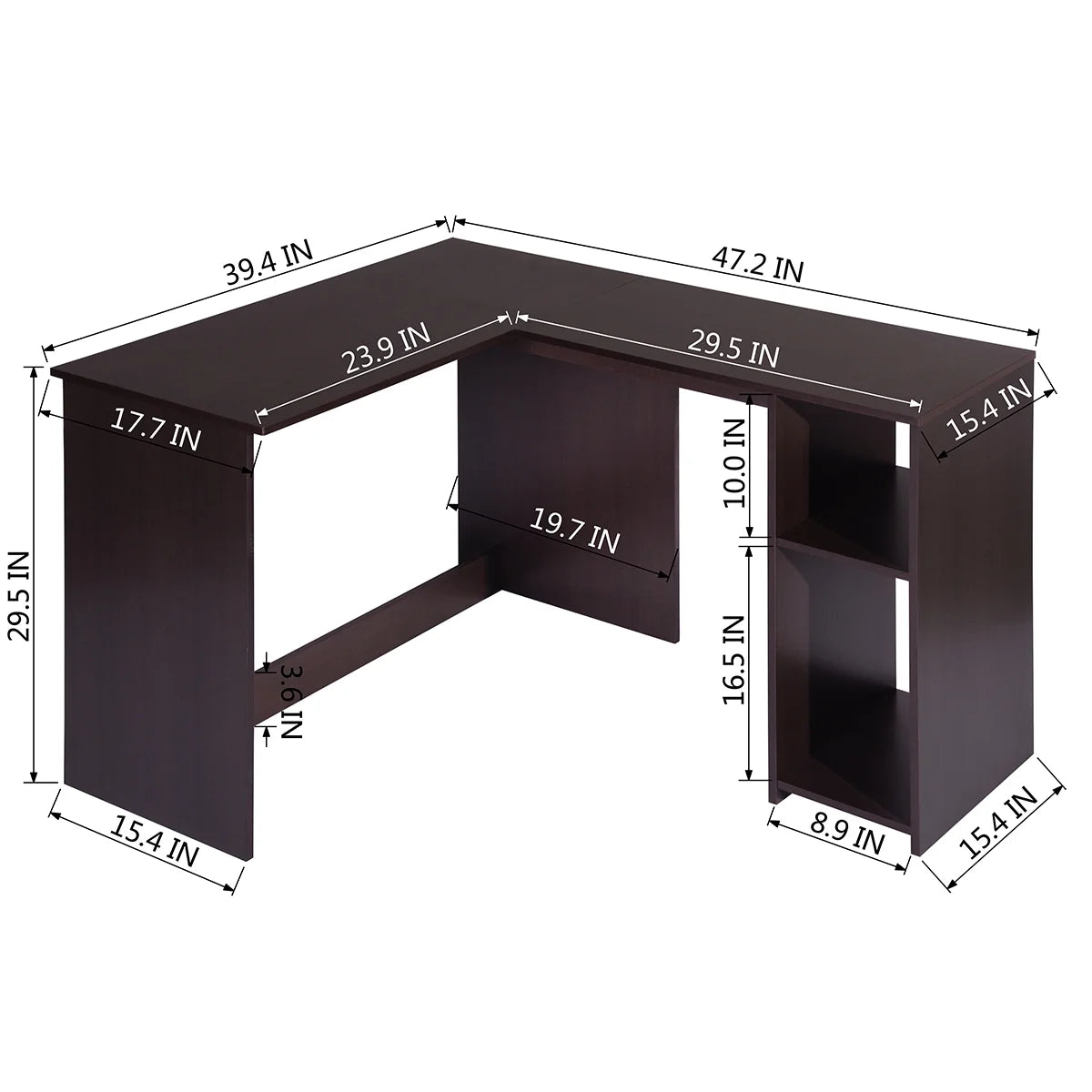 Brown L-Shaped Corner Desk with 2 Shelves A7162