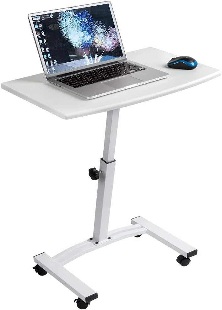 Portable Laptop Desk Cart with Height Adjustable Flat Top, Wheels and Stoppers, Brown T15362