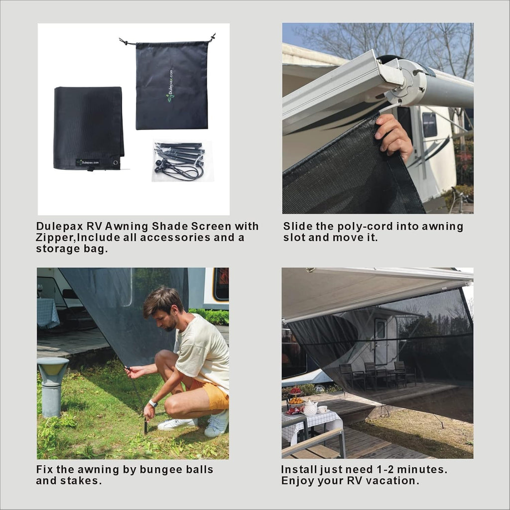 RV Awning Shade Screen with Zipper 8'X16'3'' J236156