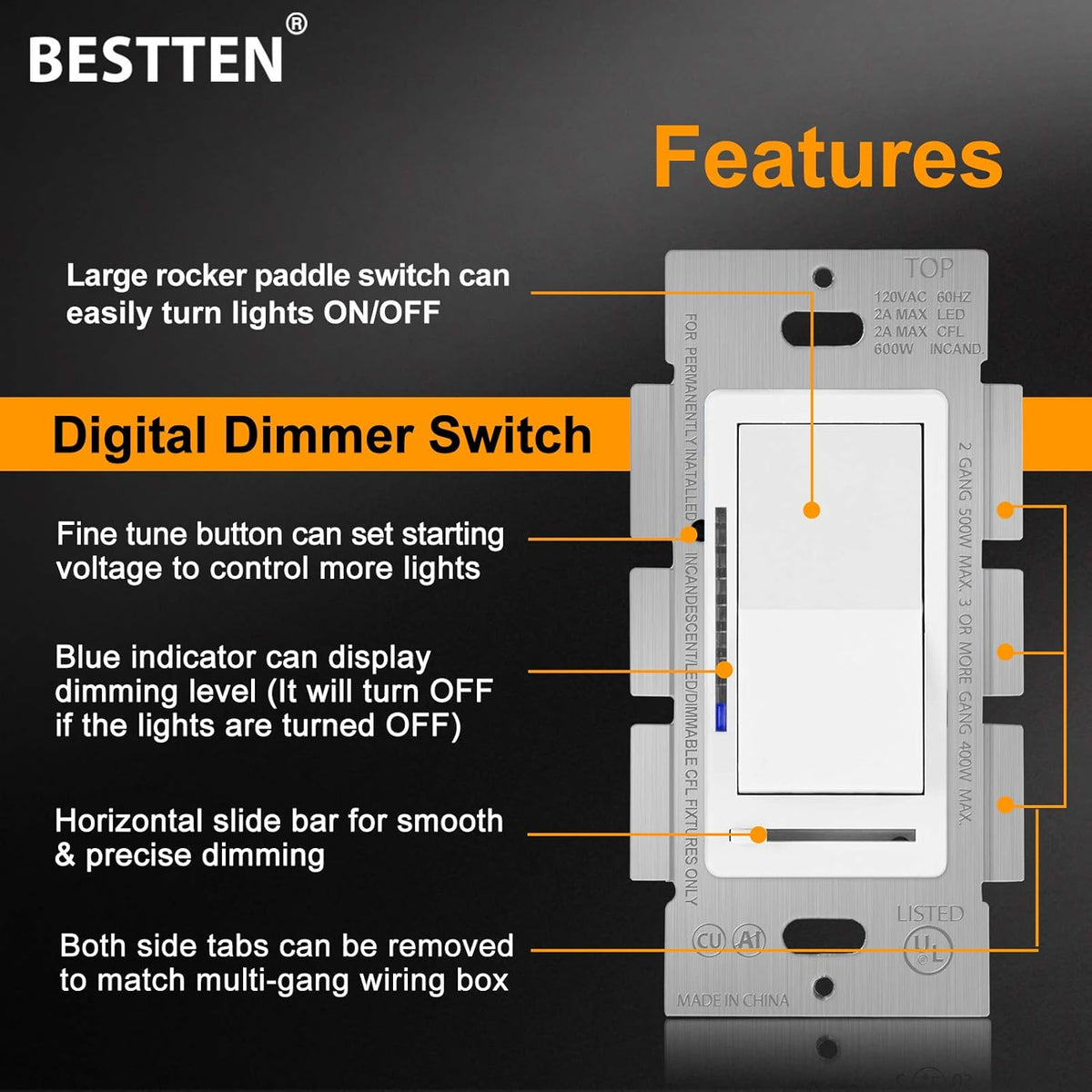 5 Pack Digital Dimmer Switch with Wallplate, White R79707