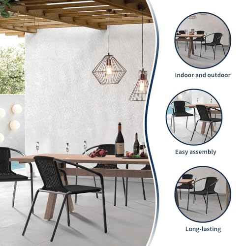 Black Set of 6 Rattan Stackable Outdoor Dining Chairs T633815