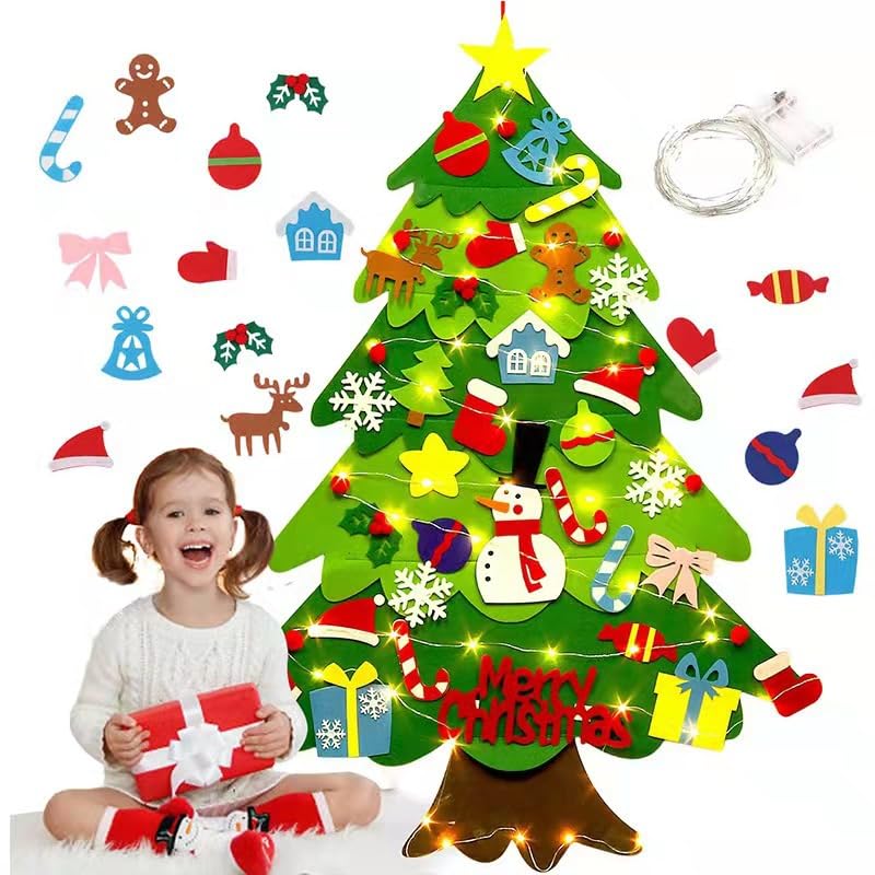 Felt Christmas Tree with 32 Ornaments and Lights M5296