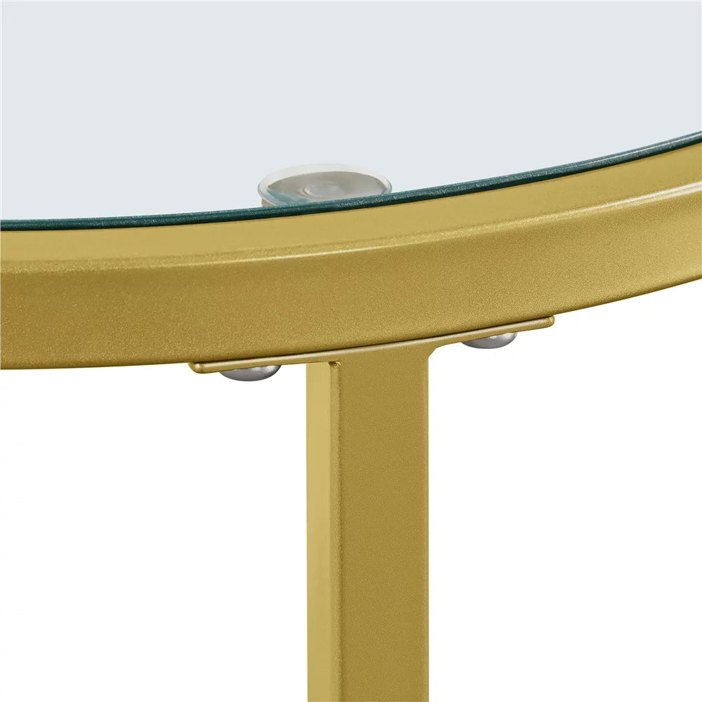 Round Nesting End Table Set with Metal Frame and Glass Top B479