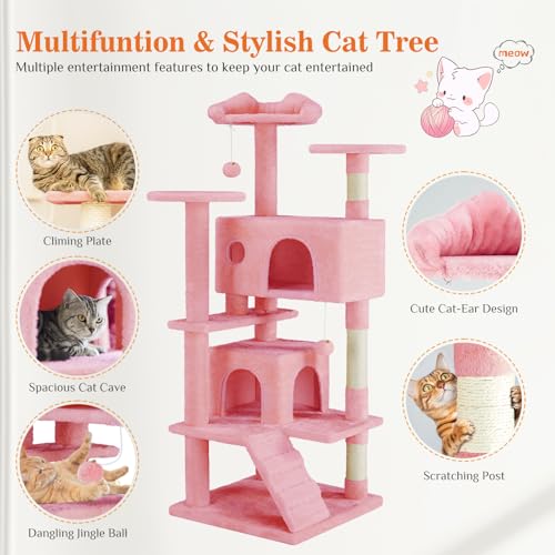 54-Inch Multi-Level Cat Tree Tower with Sisal Scratching Post G839