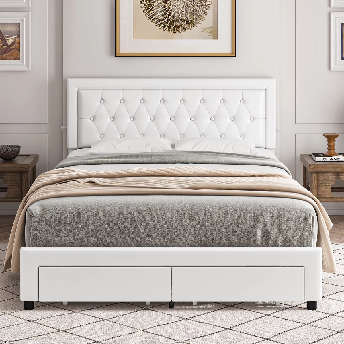 Queen Size Black PU Leather Upholstered Platform Bed Frame H238900