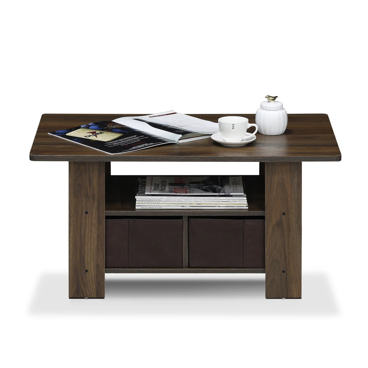 Wood Coffee Table with Bin Drawer B6949