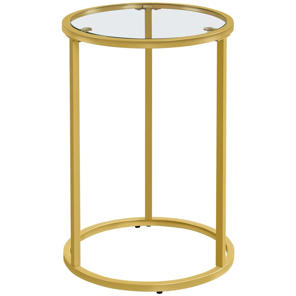 Round Nesting End Table Set with Metal Frame and Glass Top B479