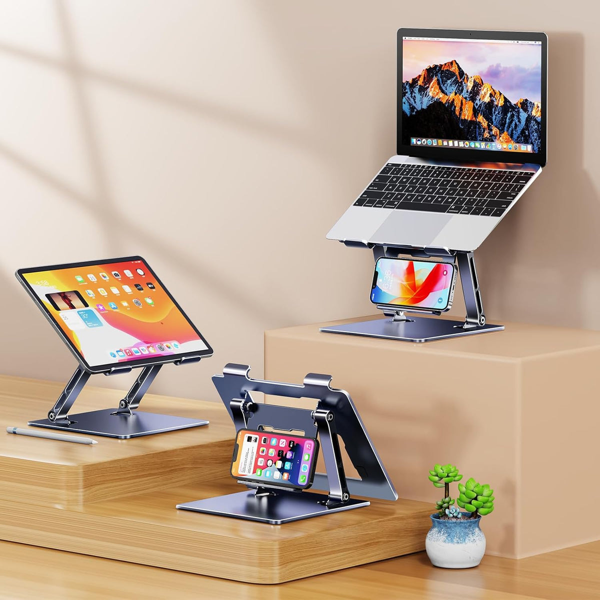 Adjustable Height Laptop Stand with Phone Holder, Foldable Laptop Riser U3610