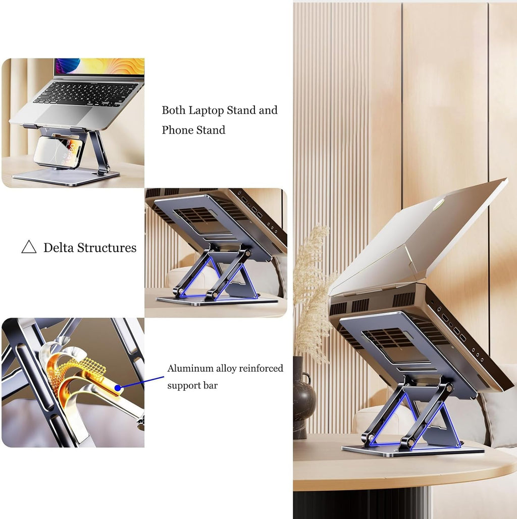 Adjustable Height Laptop Stand with Phone Holder, Foldable Laptop Riser U3610