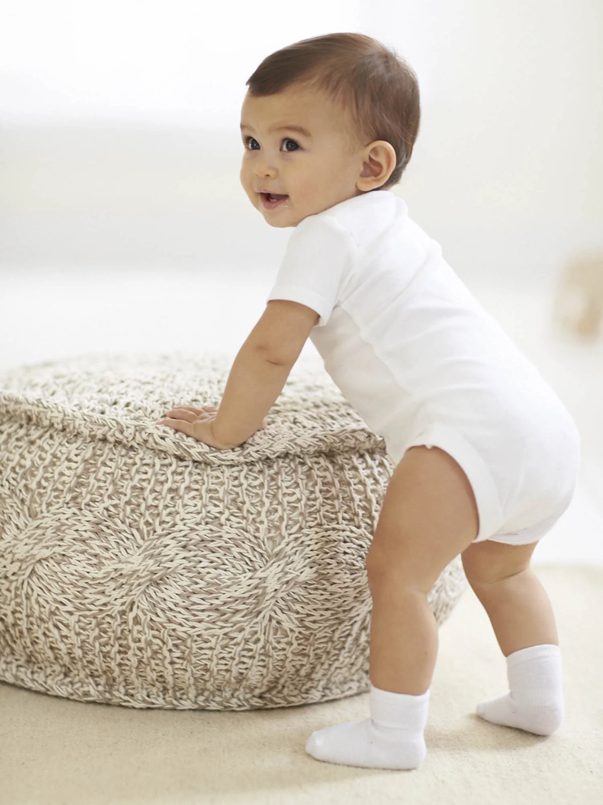 White Cotton Rib Short Sleeve Bodysuits, 8-Pack C949