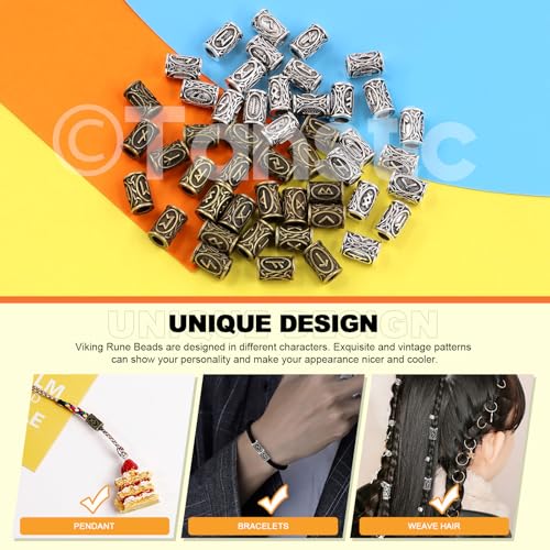 300Pcs Viking Rune Beads Hair Beard Beads Set including 5Pcs Black Pull Hairpin Quick Beader Hairpins and 200Pcs Black Rubber Bands with a Bag R3086