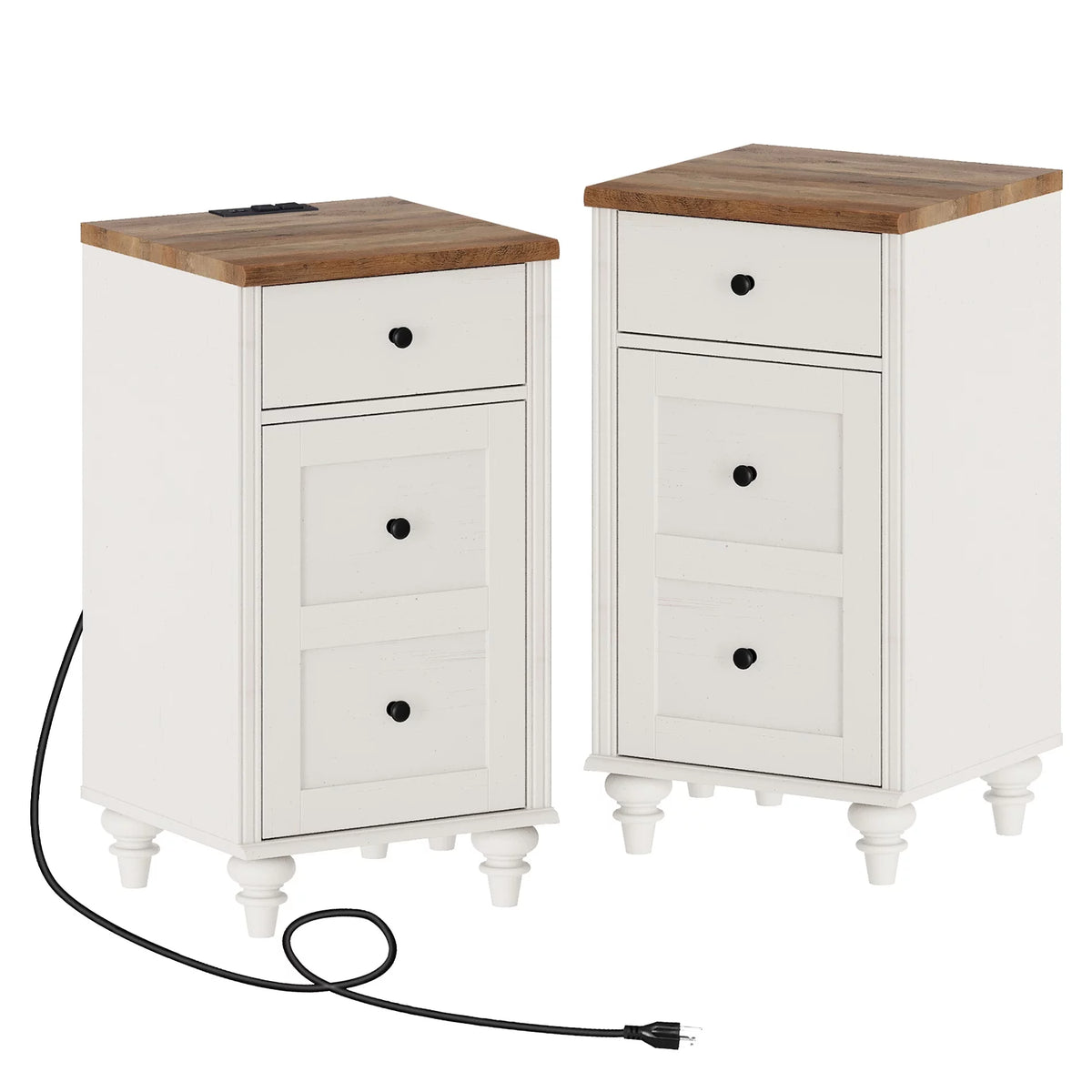 Off-White Wood Nightstand with Drawer and Charging Station B8873