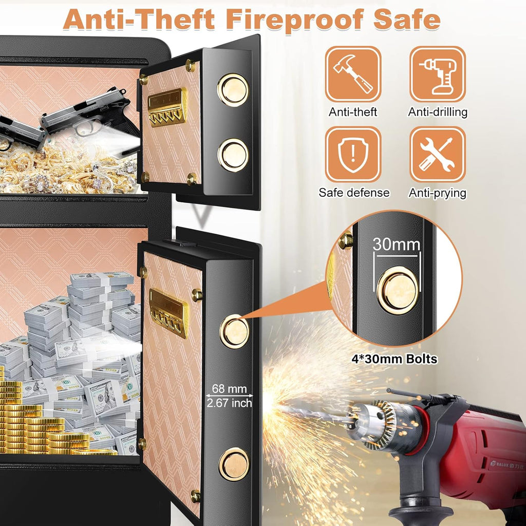 Extra Large Fireproof Safe Box with Double Safe, 83 LB Heavy Duty Security Home Safe with Inner Cabinet Box K616