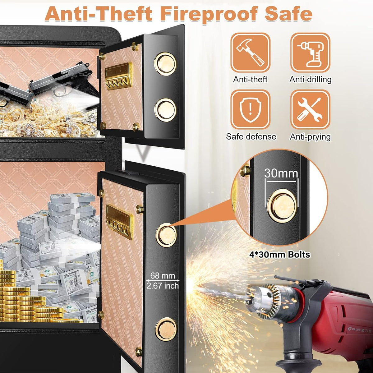 Extra Large Fireproof Safe Box with Double Safe, 83 LB Heavy Duty Security Home Safe with Inner Cabinet Box K616