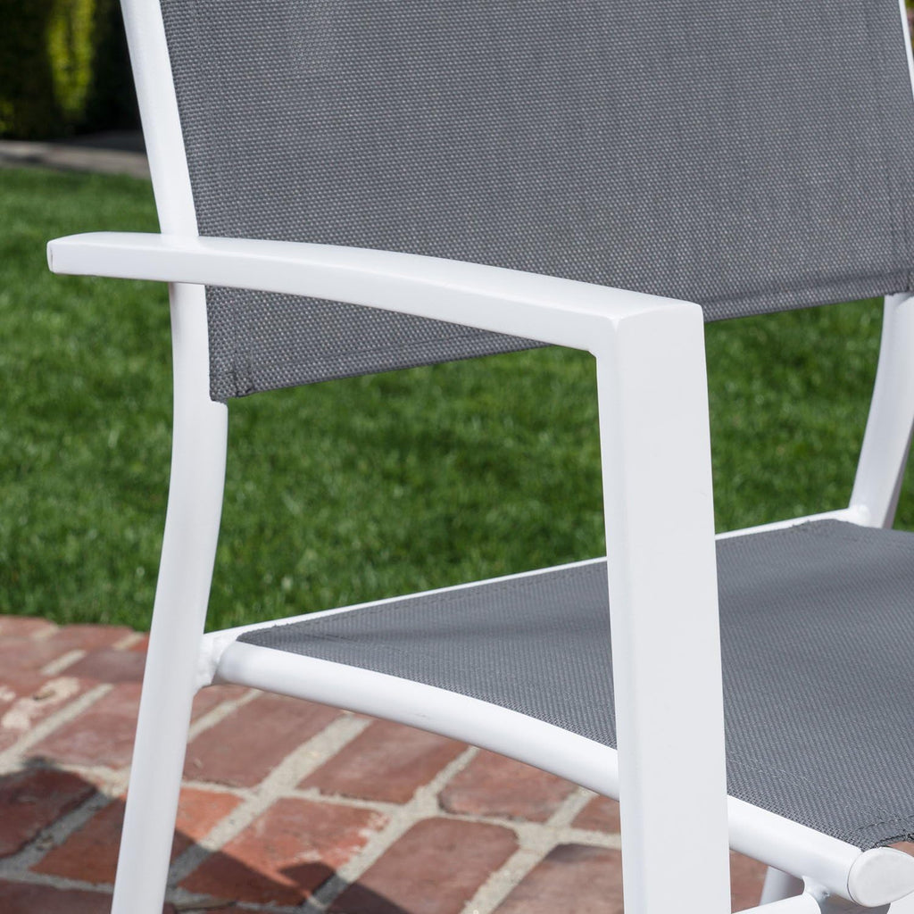 7-Piece Gray White Sling Chairs and Dining Table Outdoor Furniture C6991