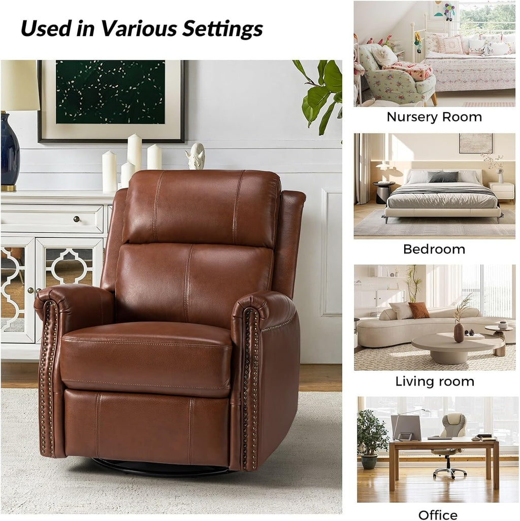 Genuine Leather Power Swivel Recliner with Metal Base E6537