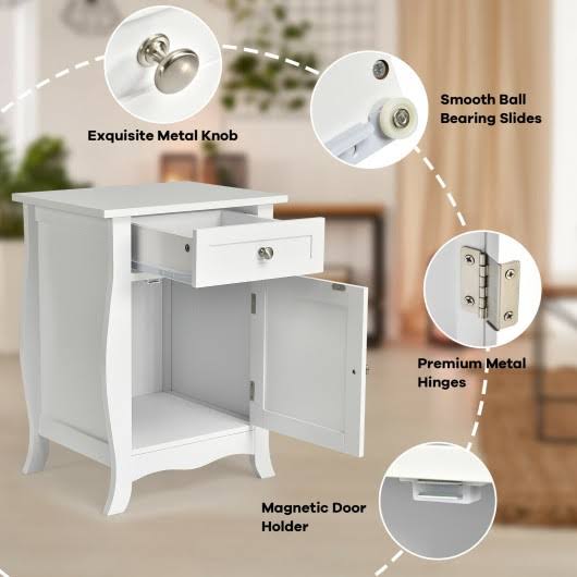 White Wooden Accent End Table with Drawer Y45251