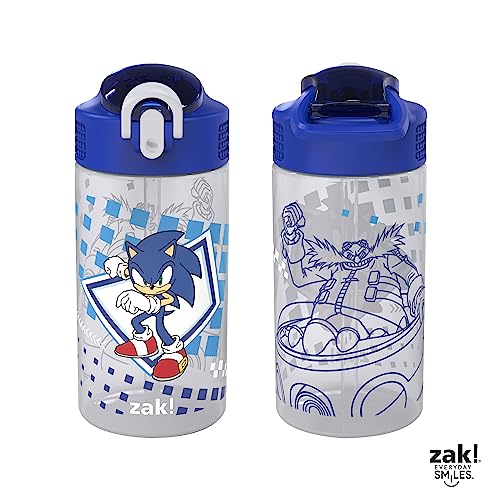 16 oz Pack of 2 Plastic Kids Water Bottle with Spout Cover and Carrying Loop N804