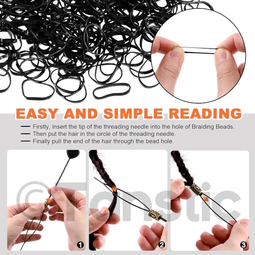 300Pcs Viking Rune Beads Hair Beard Beads Set including 5Pcs Black Pull Hairpin Quick Beader Hairpins and 200Pcs Black Rubber Bands with a Bag R3086