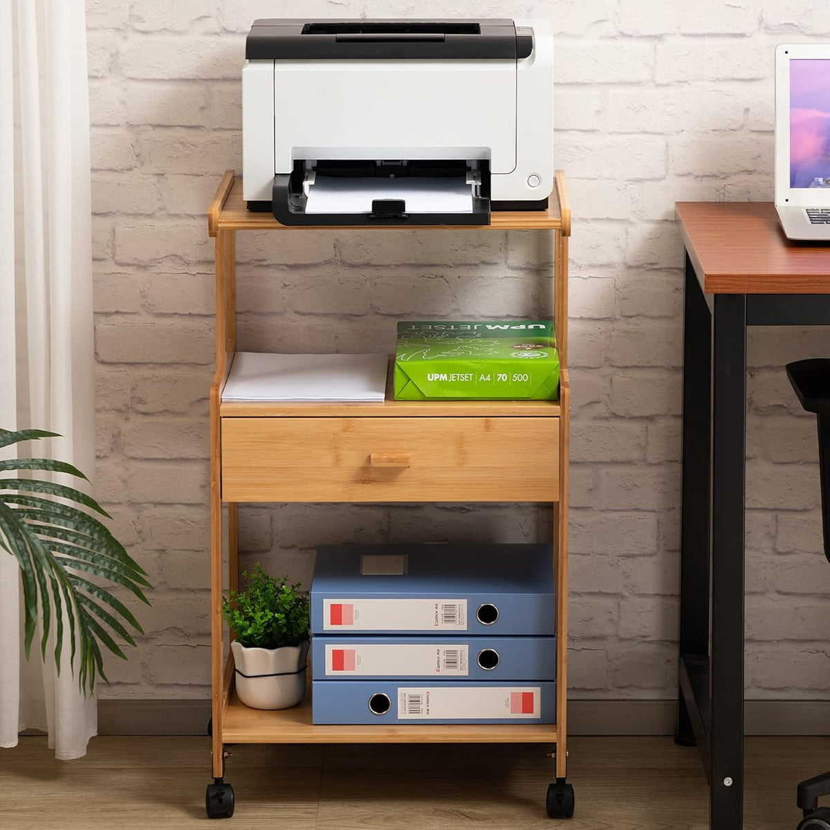 3-Tiers Mobile Printer Stand with Drawer V80983
