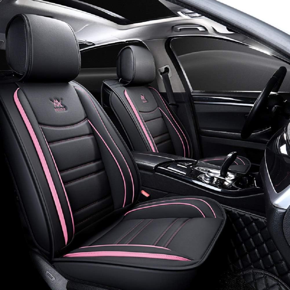 Leather Car Seat Covers 5 Seats Full Set Black Pink S580
