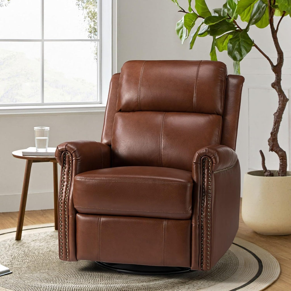 Genuine Leather Power Swivel Recliner with Metal Base E6537