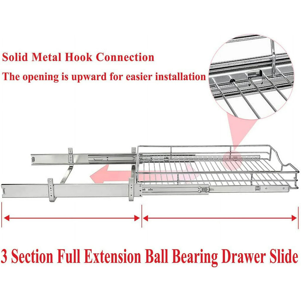 Chrome 14W x 21D 1 Tier Heavy-Duty Slide Out Shelf Wire Basket X857856
