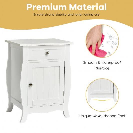 White Wooden Accent End Table with Drawer Y45251