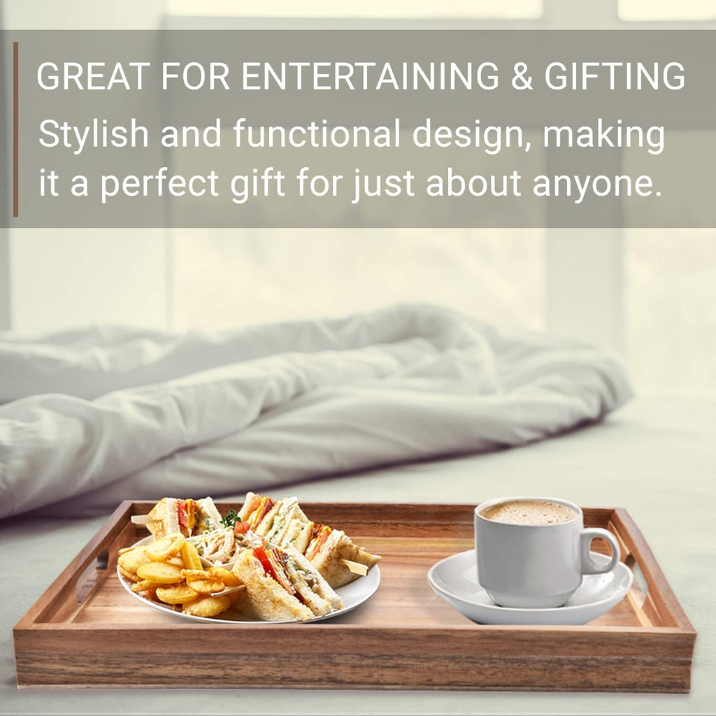 Acacia Wood Serving Tray with Handles 17 Inches X445520
