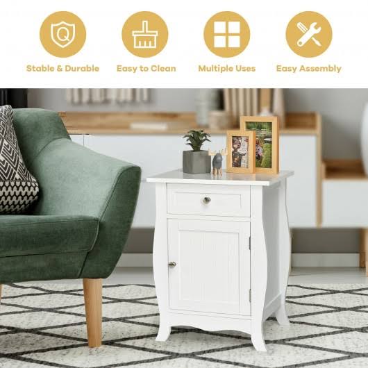 White Wooden Accent End Table with Drawer Y45251