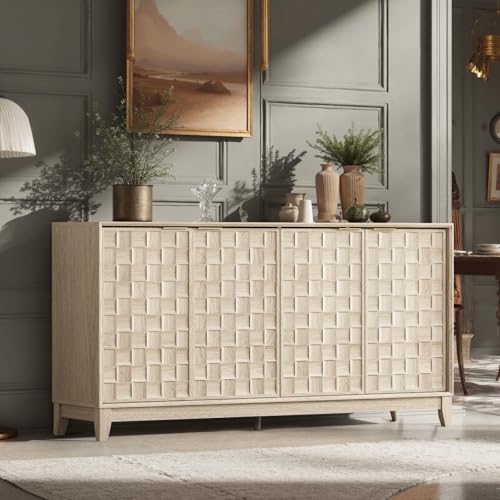 Walnut Finish Solid Wood Sideboard Cabinet with Storage P465