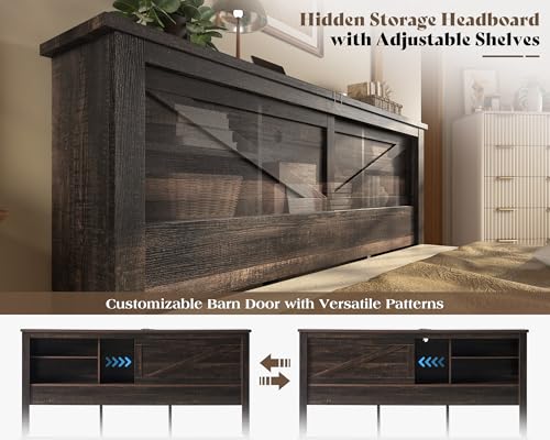 Grey King Bed Frame with Storage Drawers and Bookcase Headboard N95195