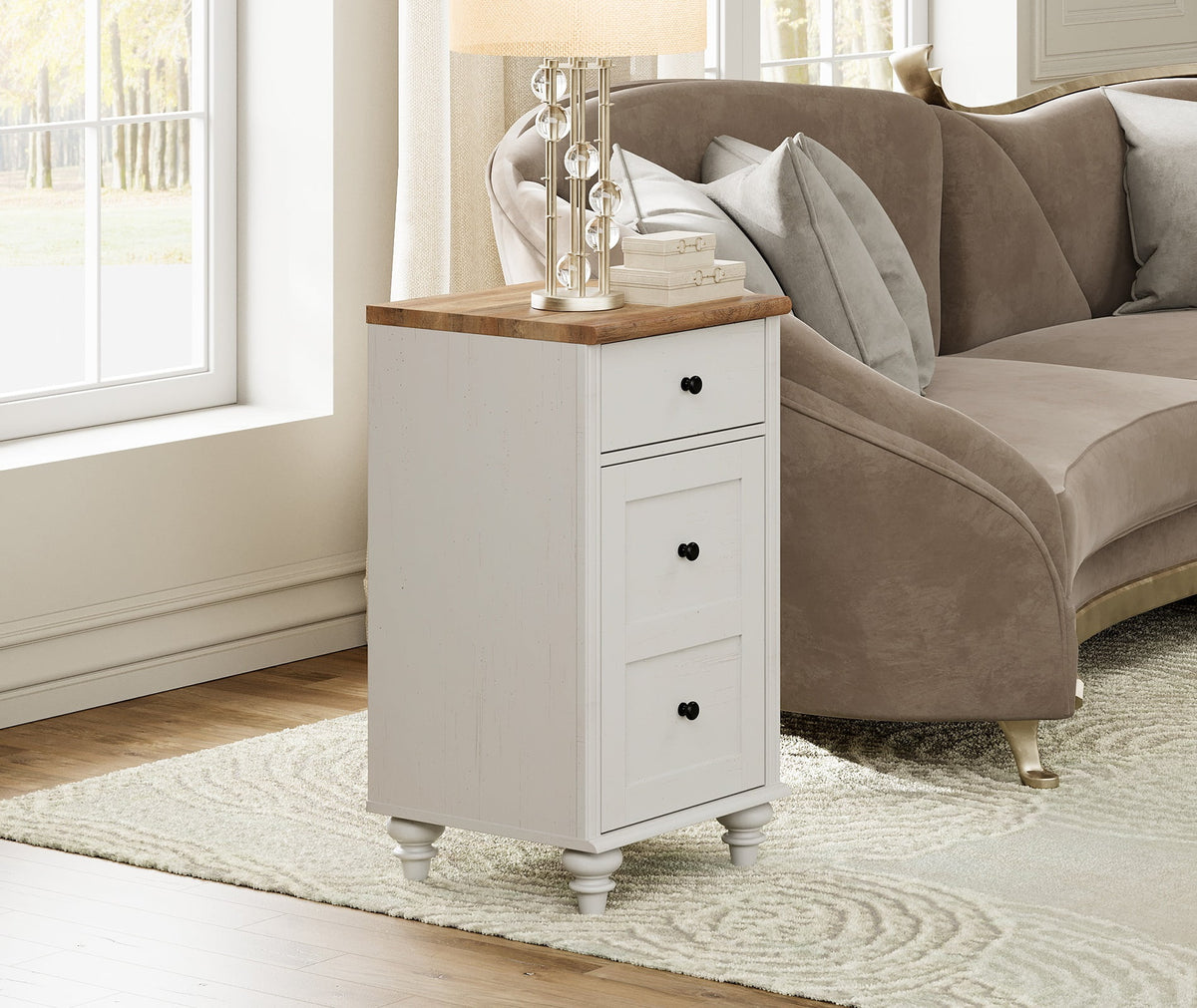 Off-White Wood Nightstand with Drawer and Charging Station B8873