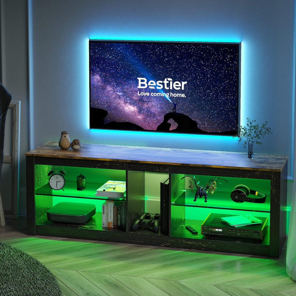 Rustic Brown 42 Inch TV Stand with Glass Shelf M64015