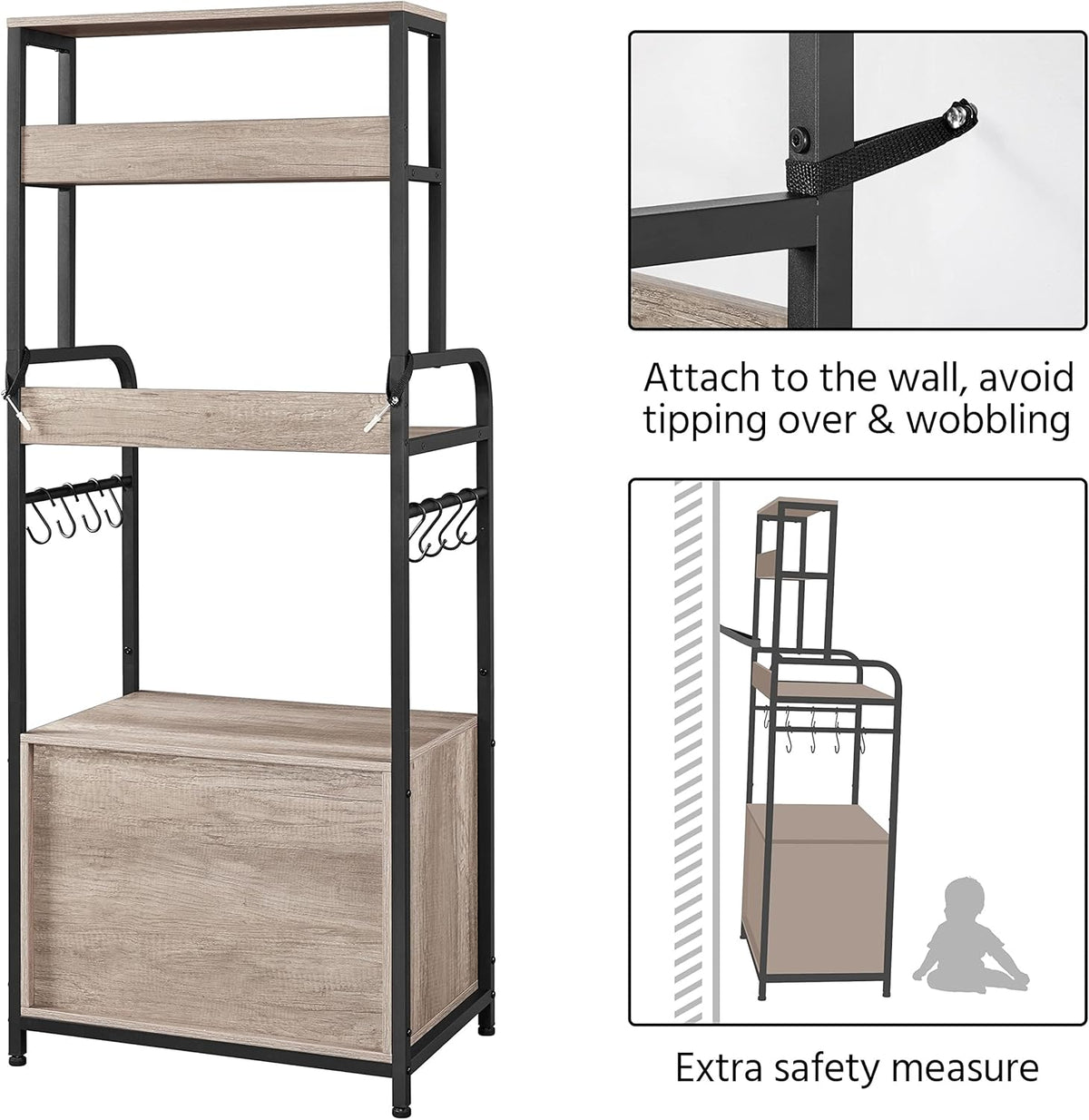 4-Tier Kitchen Bakers Rack with Storage Cabinet and Hutch E709595