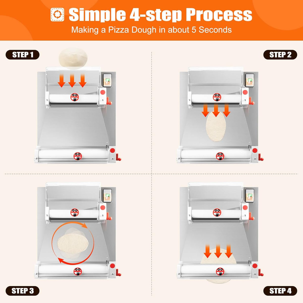 Pizza Dough Press Sheeter Machine, Commercial Electric Pizza Dough Roller Sheeter, 370W Pizza Press O935