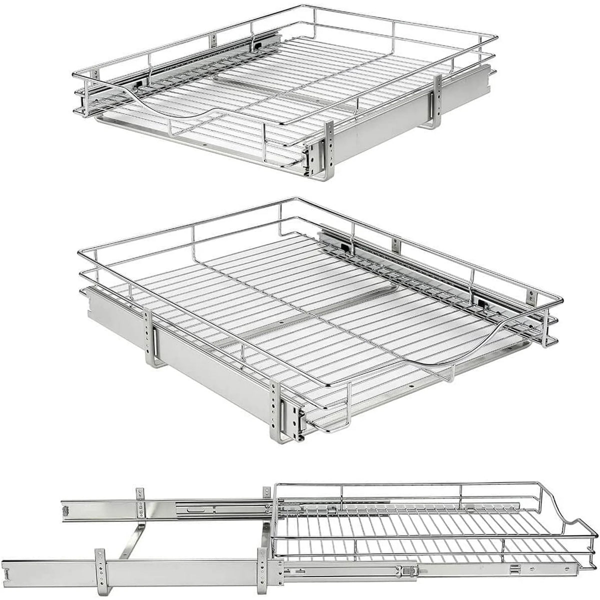 Chrome 14W x 21D 1 Tier Heavy-Duty Slide Out Shelf Wire Basket X857856