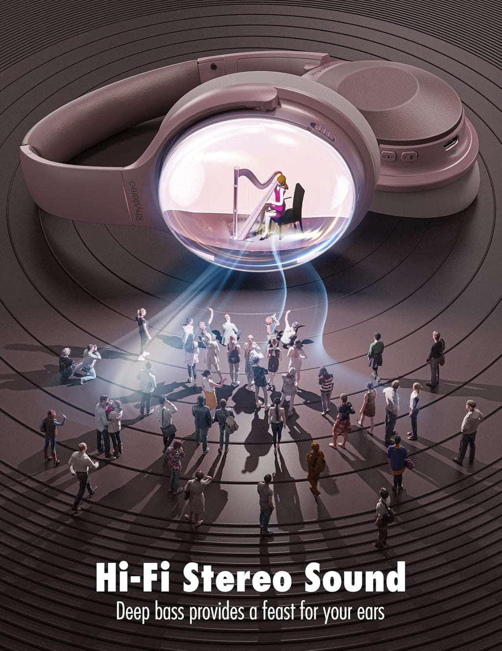Pink Bluetooth Noise Canceling Headphones with Mics M759