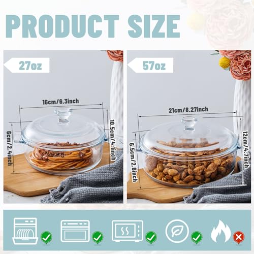2 Pieces Glass Casserole Dish with Lid, Oven Safe (Square, 0.8L/ 1.5L) A620907