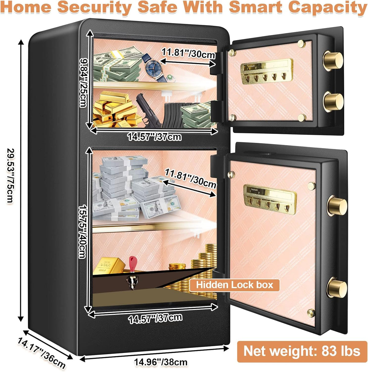 Extra Large Fireproof Safe Box with Double Safe, 83 LB Heavy Duty Security Home Safe with Inner Cabinet Box K616
