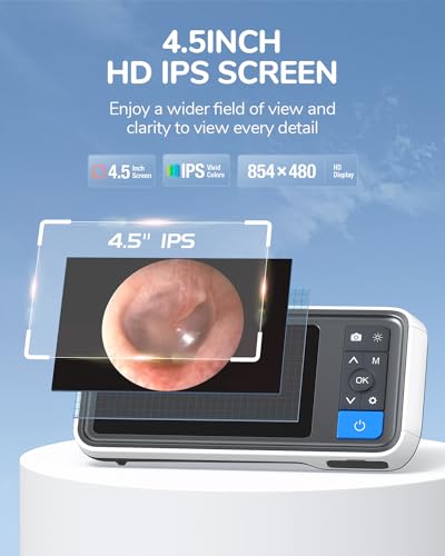 Otoscope Ear Camera with 4.5" IPS Screen, 1920x1080 FHD Smart Visual Ear Cleaner with Camera Tool Kit D1448