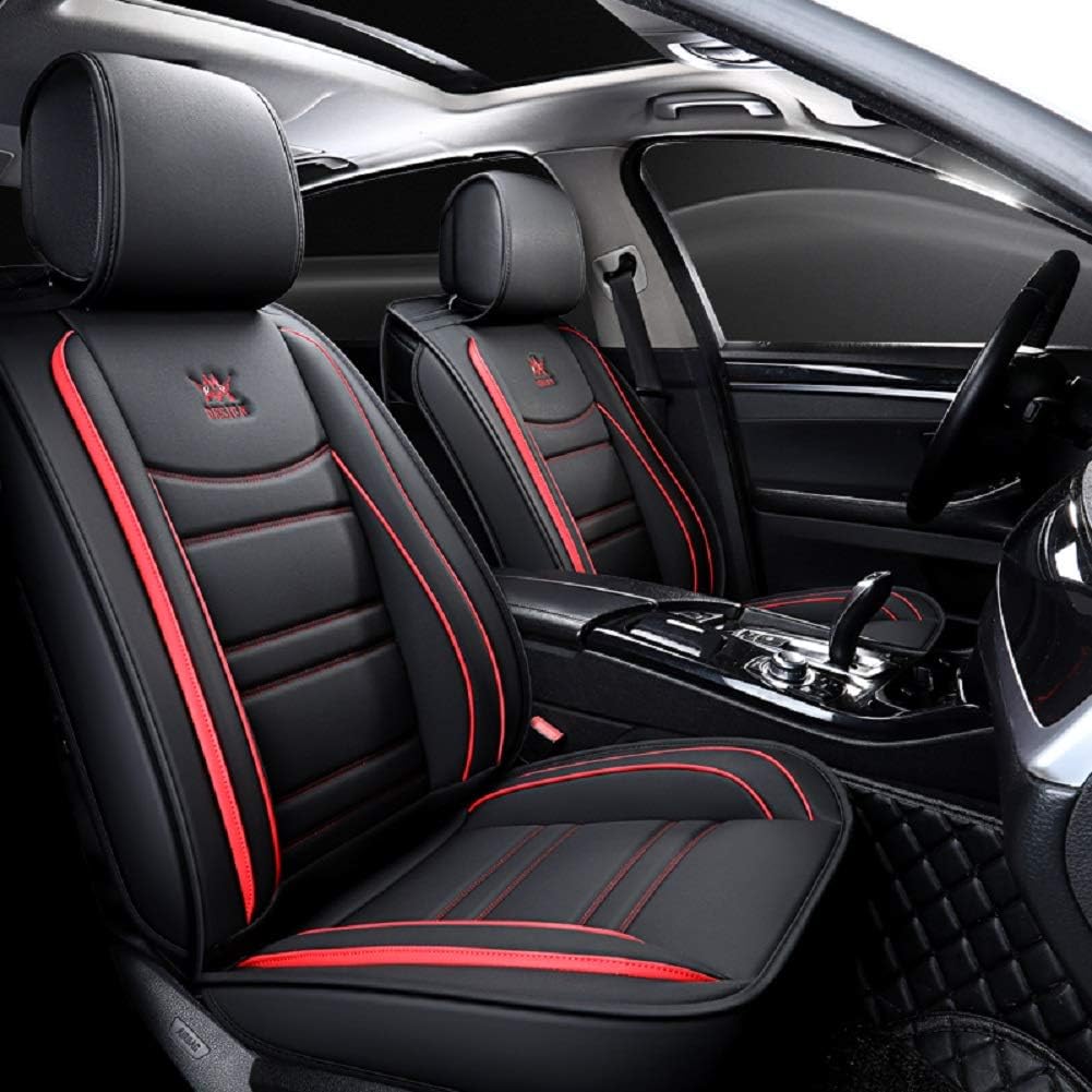 Leather Car Seat Covers 5 Seats Full Set Black Pink S580