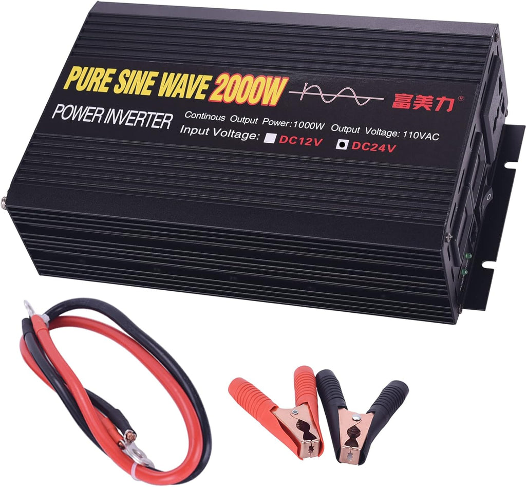 24V to 110V Pure Sine Wave Power Inverter 1000W/2000W Peak D3457