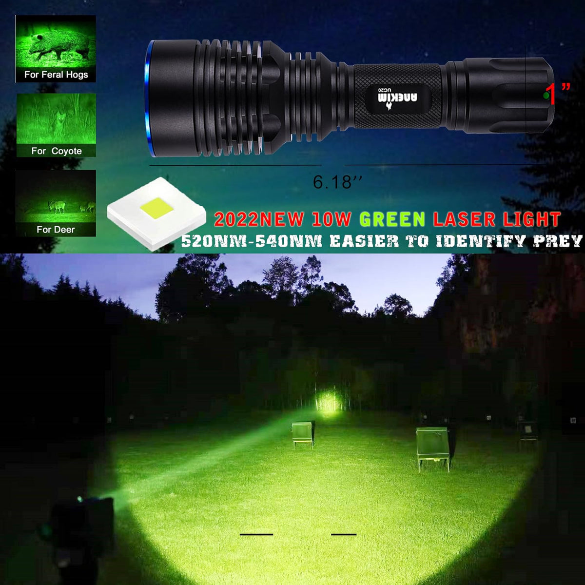 Green Tactical Flashlight Rechargeable Picatinny Mount Z95375