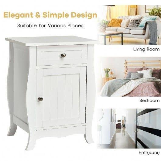 White Wooden Accent End Table with Drawer Y45251