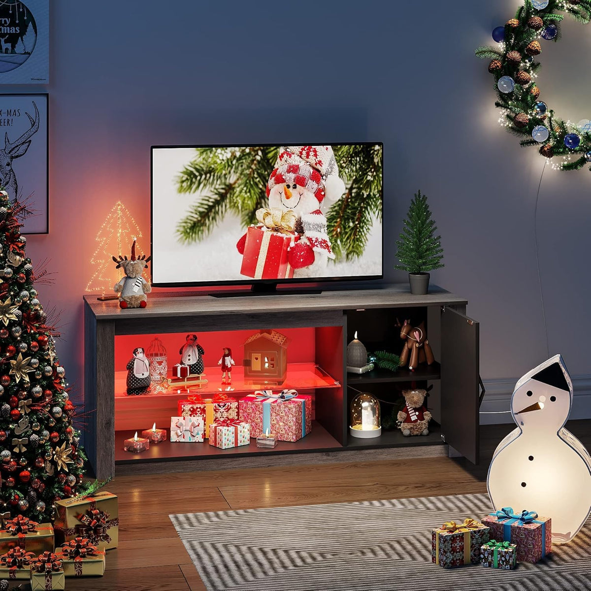 Rustic Brown 42 Inch TV Stand with Glass Shelf M64015