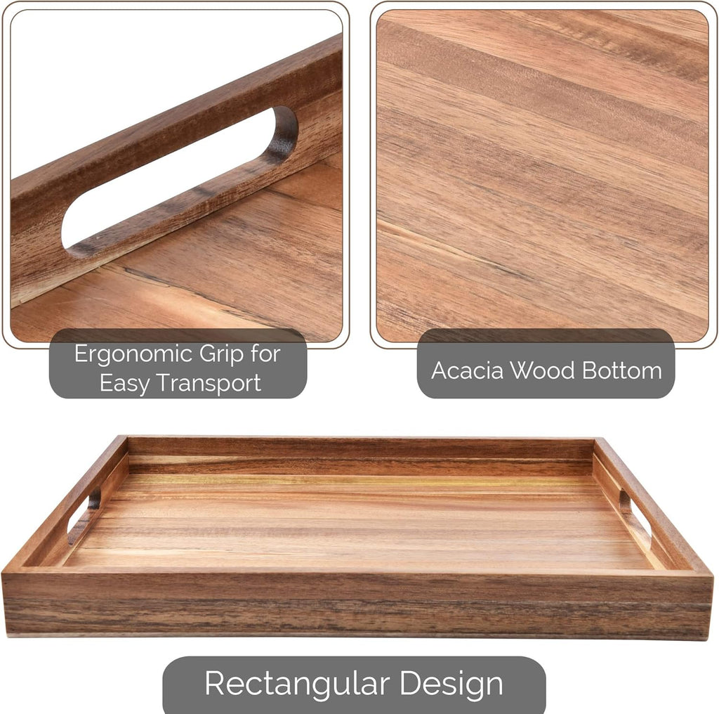 Acacia Wood Serving Tray with Handles 17 Inches X445520