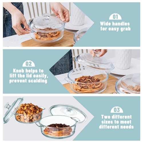 2 Pieces Glass Casserole Dish with Lid, Oven Safe (Square, 0.8L/ 1.5L) A620907