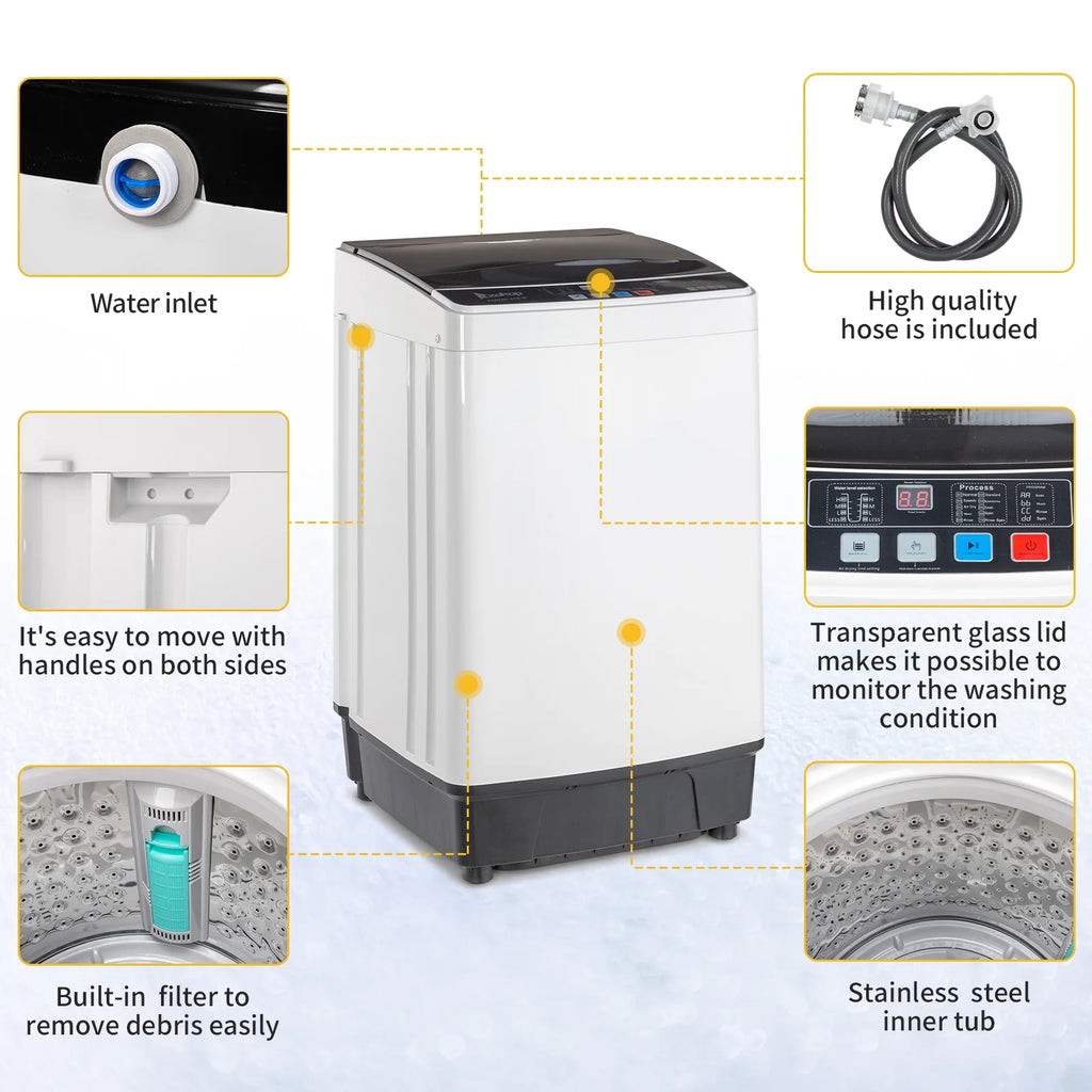 17.6 Lbs Capacity Top Load Portable Washing Machine with LED Display A6449